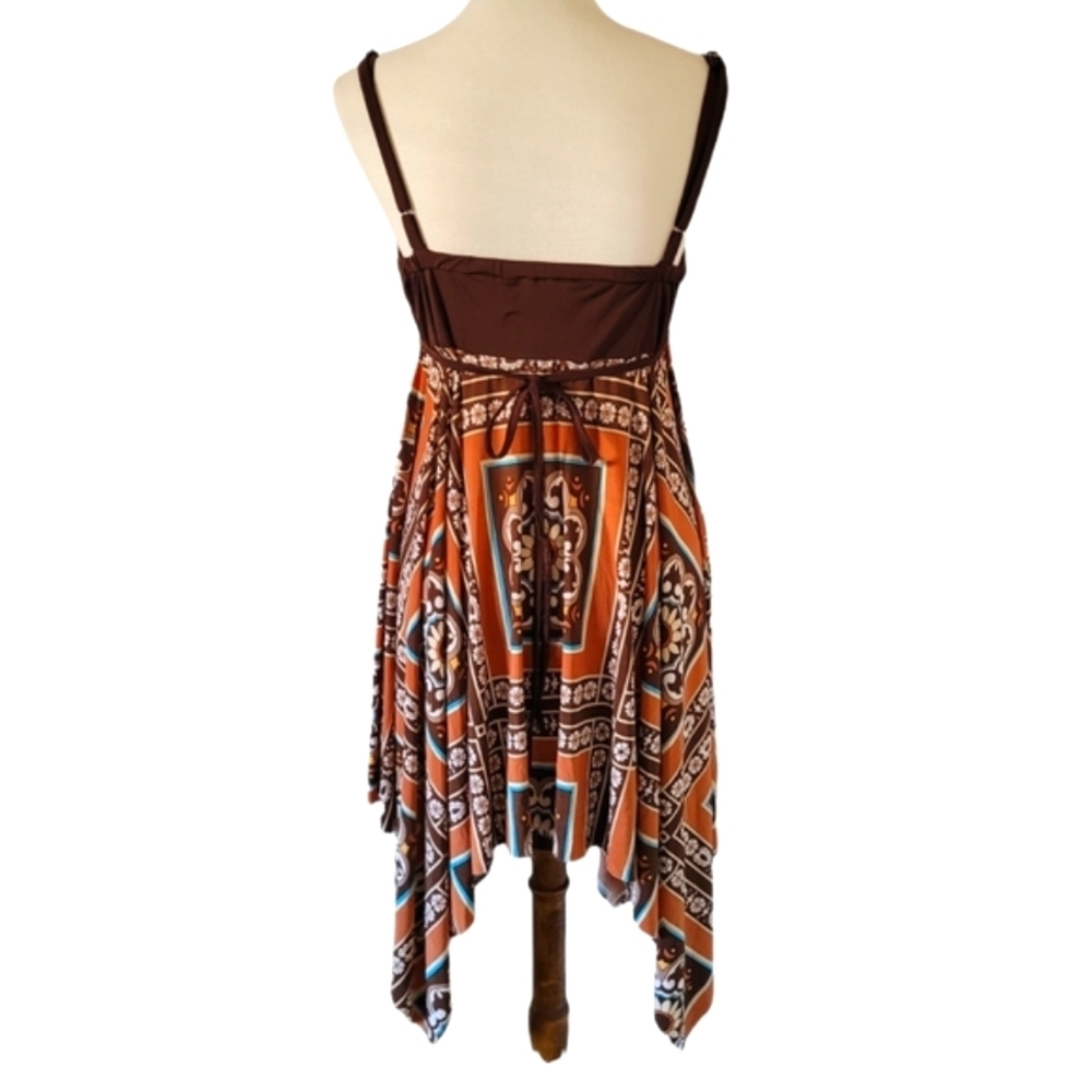 Vintage‎ - Brown Orange and Blue Hankerchief Dress - Picture 4 of 4